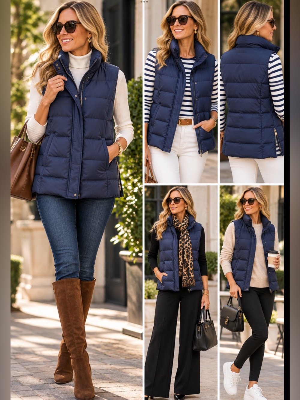 J.Jill Down Puffer Vest Navy Blue Side Zip Snap Front Petite M Equestrian preppy